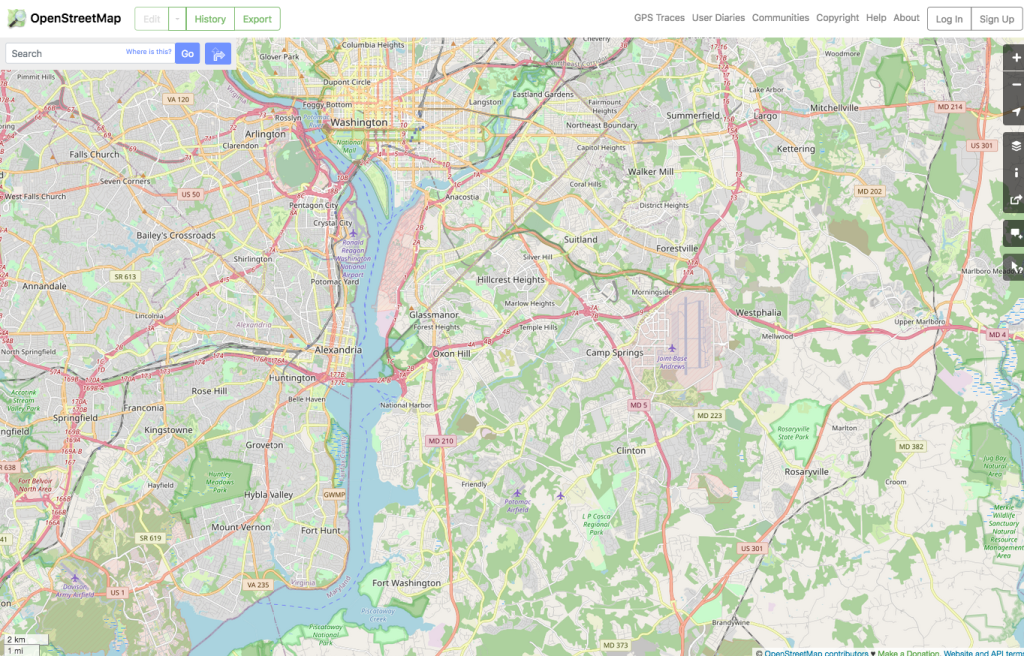 Map of Washington, DC region noting Joint Base Andrews